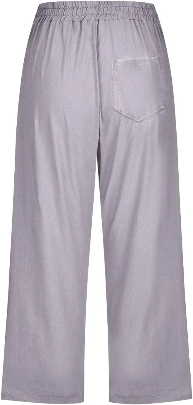 Womens Summer Pants 2024 Trendy Women Fashion High Waisted Wide Leg Pants Drawstring Elastic Jogging Pants