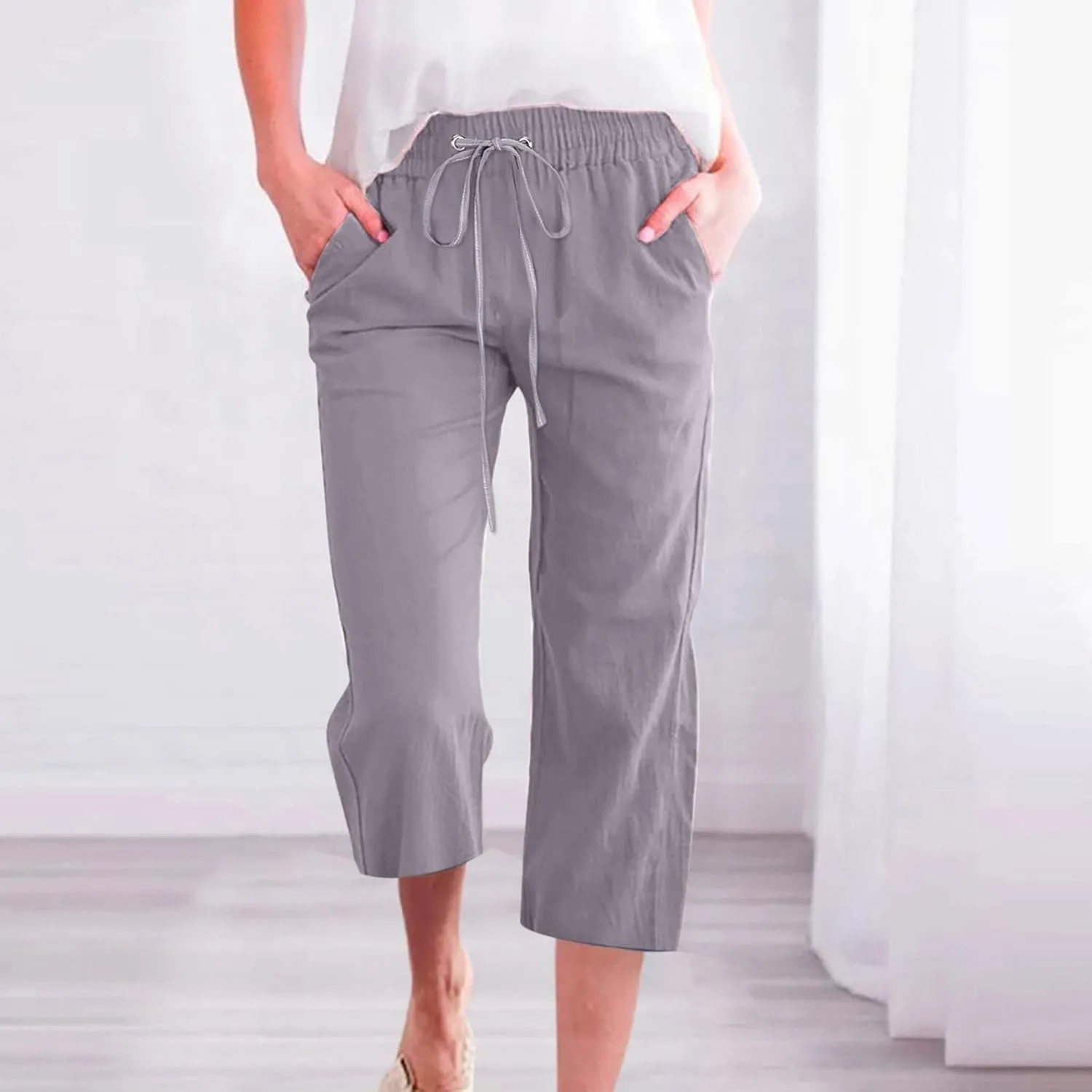 Womens Summer Pants 2024 Trendy Women Fashion High Waisted Wide Leg Pants Drawstring Elastic Jogging Pants