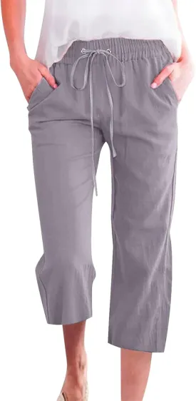 Womens Summer Pants 2024 Trendy Women Fashion High Waisted Wide Leg Pants Drawstring Elastic Jogging Pants