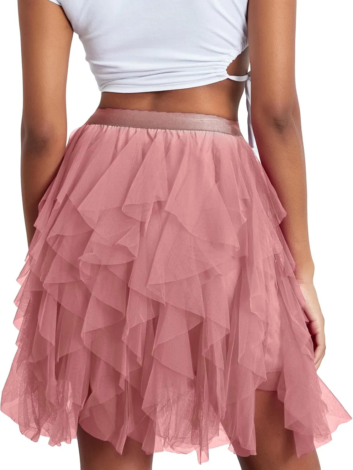 Women's Tulle Mini Skirt Ruffled Mesh Puffy Ballet Tutu Skirts 50s Carnival Party Elastic Waist Short Underskirts