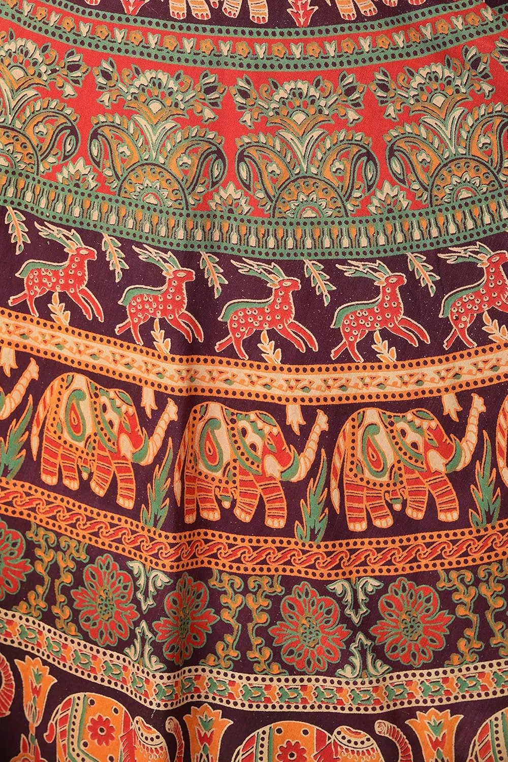 Wrap-Around Long Skirt with Printed Elephants and Deer